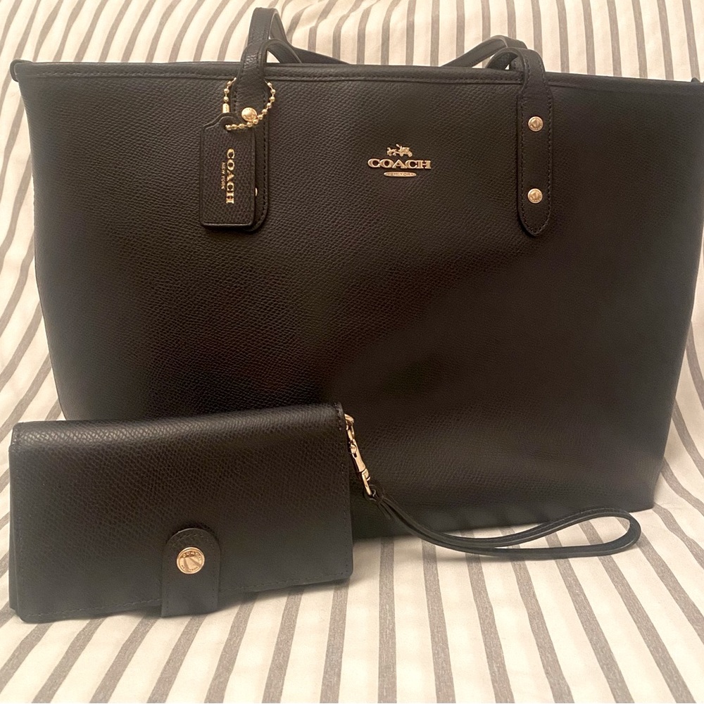 Coach 3 piece set Wallet Wristlet Handbag Blue